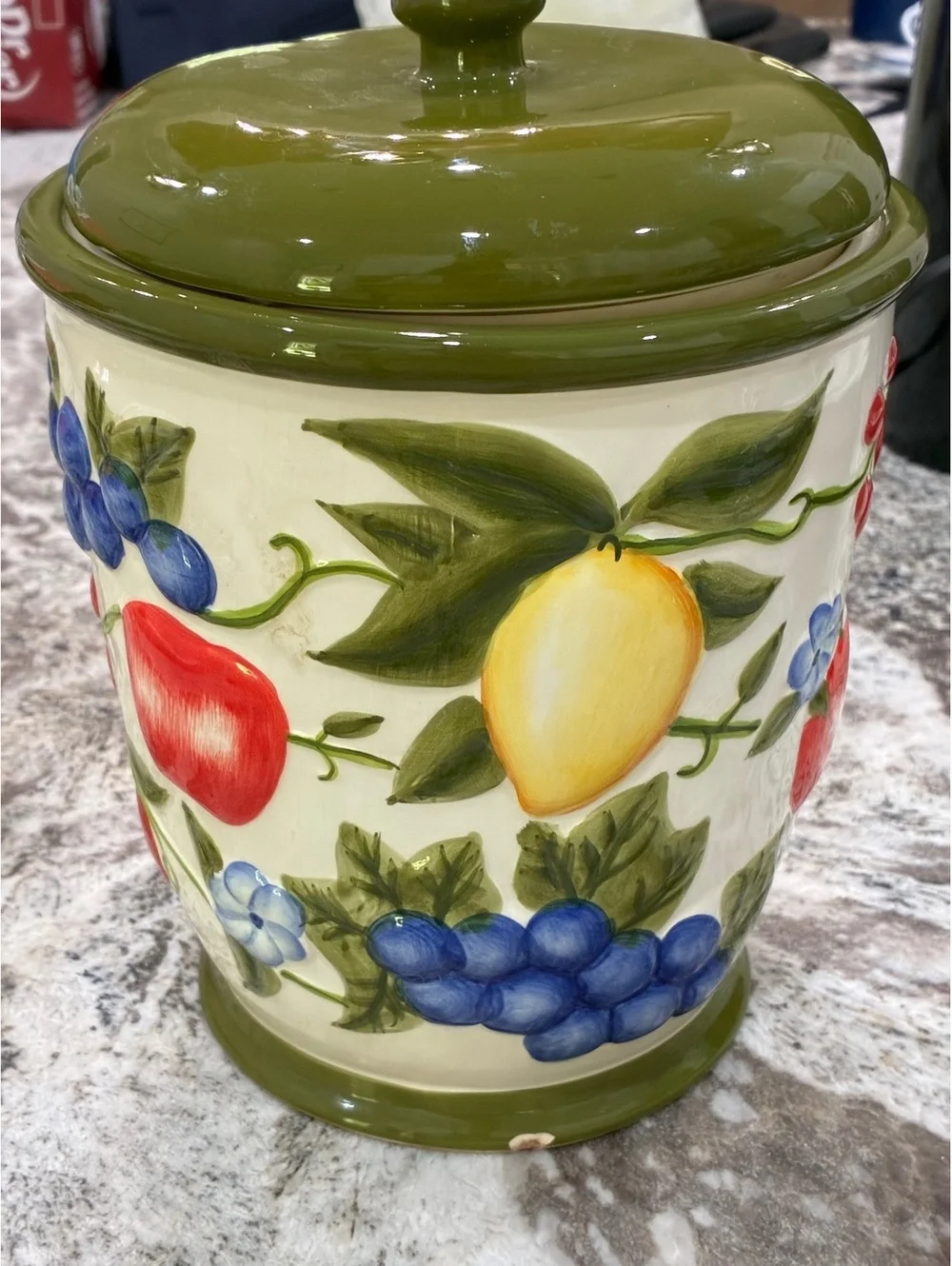 Nonni's Hand Painted Ceramic Cookie Jar with Fruit Design and Lid